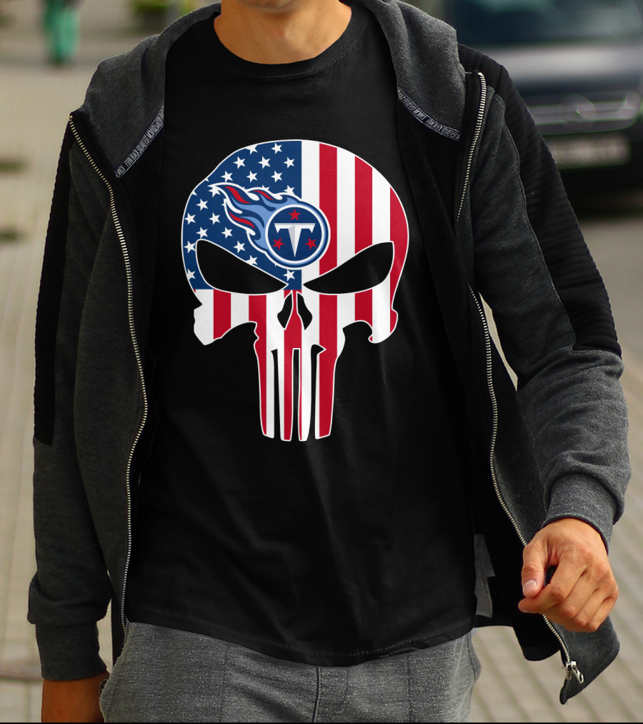 Tennessee Titans American Flag Skull T-Shirt