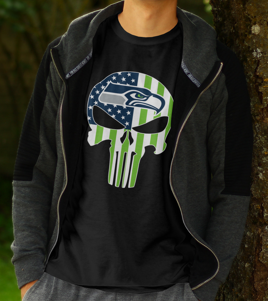 Seahawks Skull American Flag T-Shirt