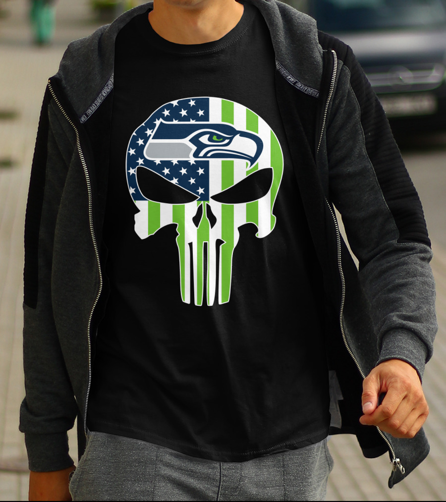 Seahawks Skull American Flag T-Shirt