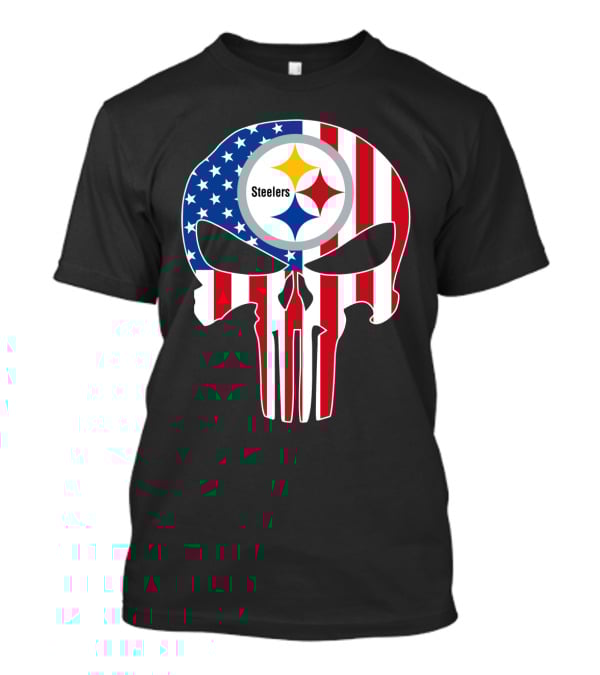 Steelers American Flag Skull T-Shirt