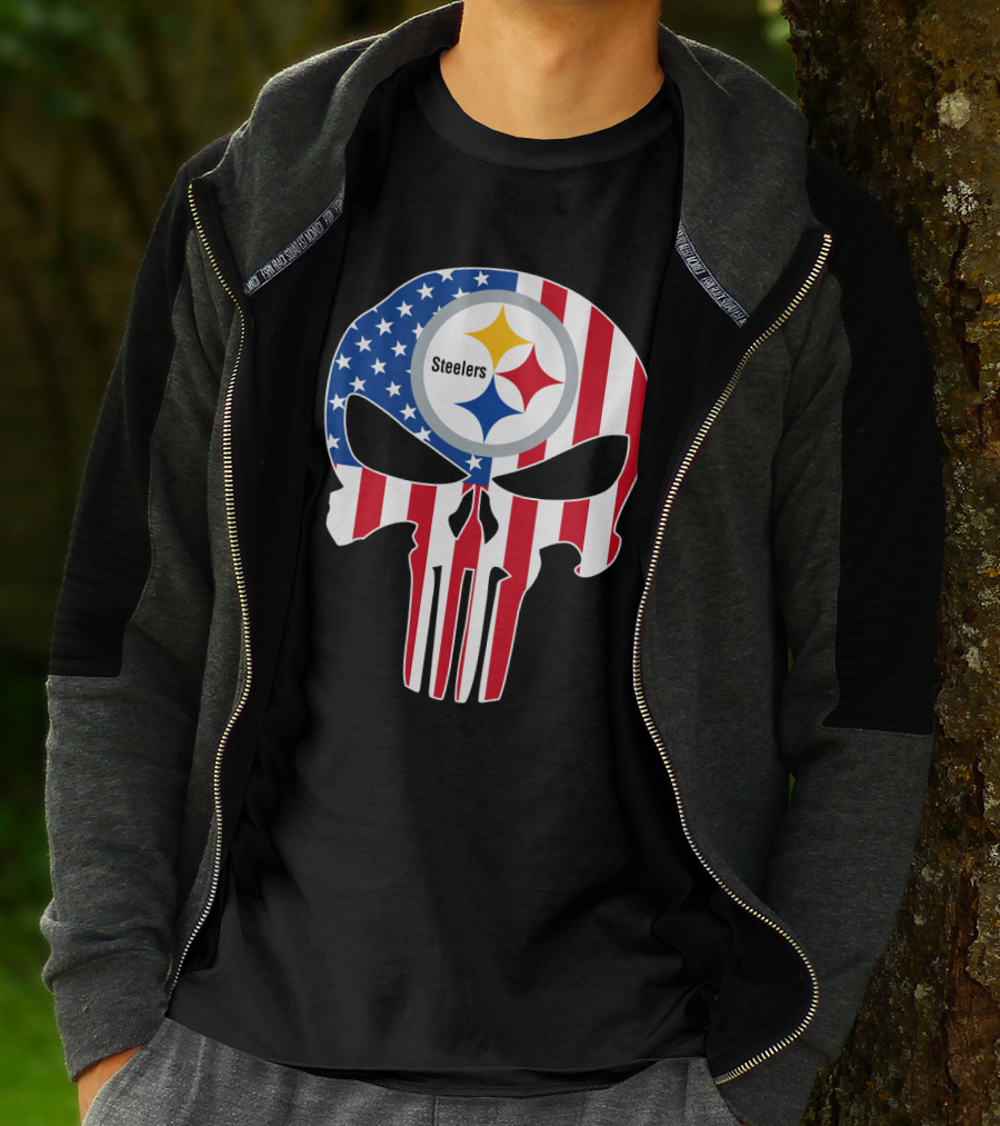 Steelers American Flag Skull T-Shirt