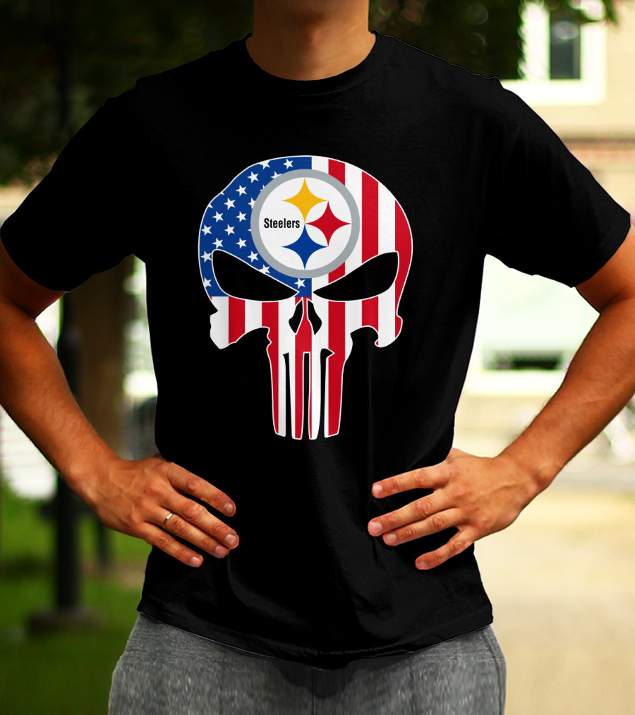 Steelers American Flag Skull T-Shirt