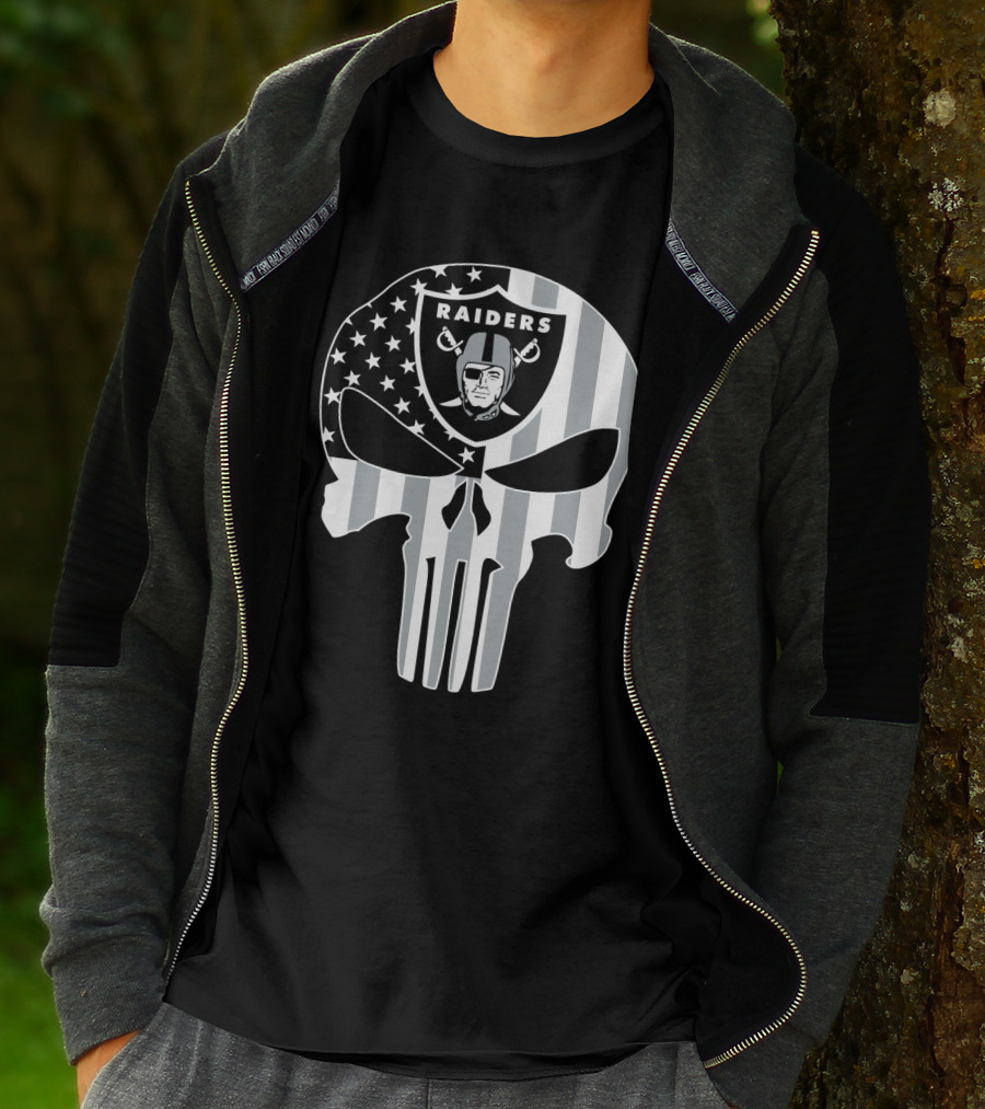 Raiders Punisher Skull American Flag T-Shirt