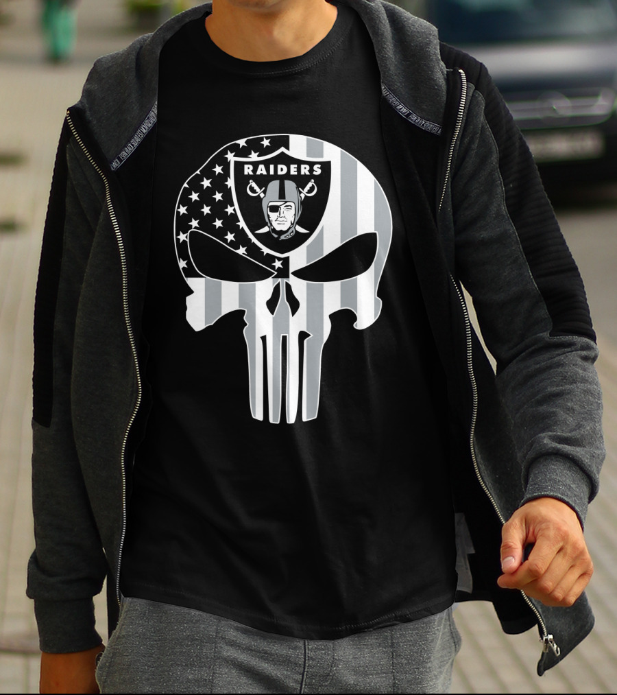 Raiders Punisher Skull American Flag T-Shirt