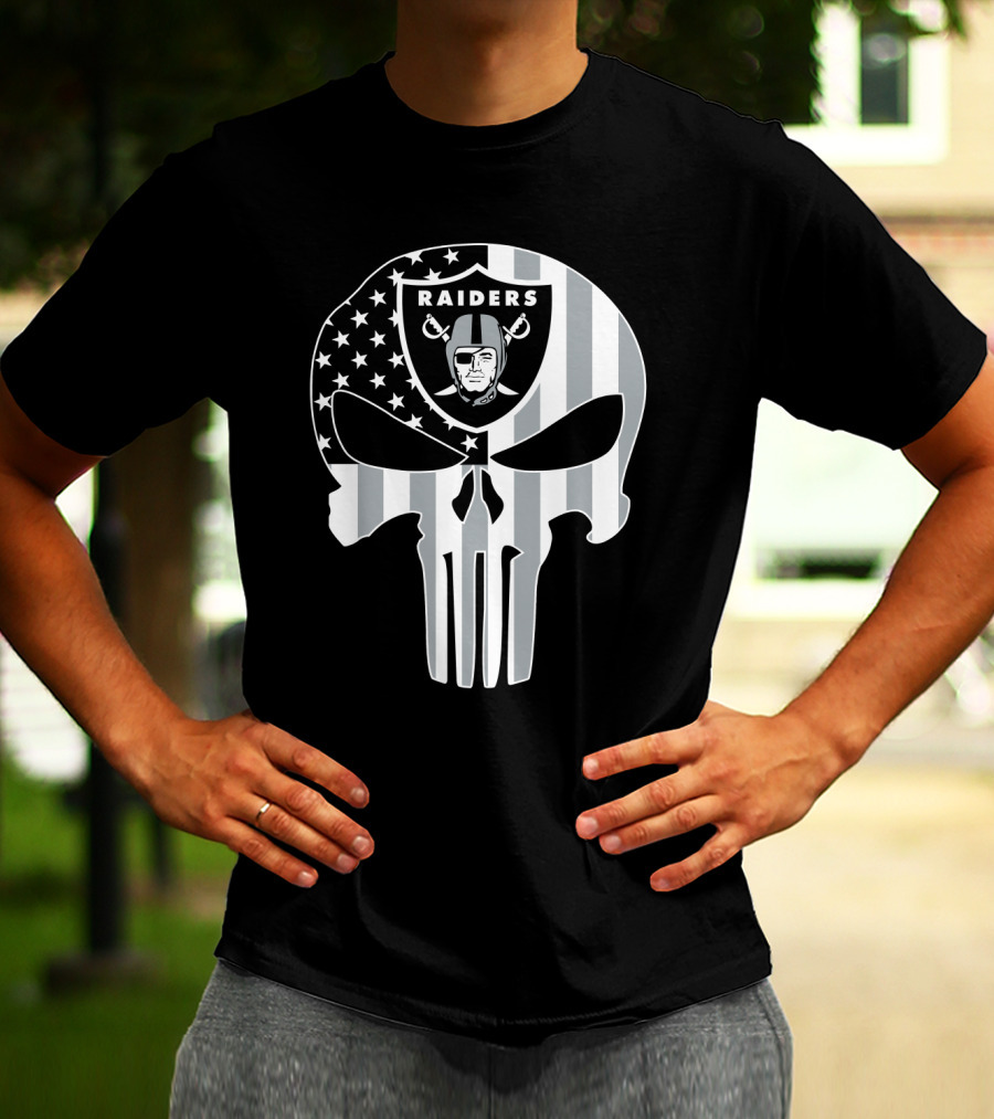 Raiders Punisher Skull American Flag T-Shirt