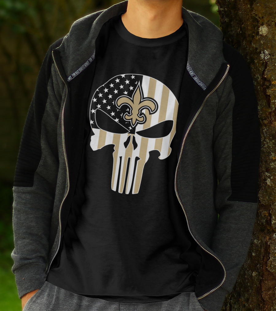 Saints Punisher Skull American Flag Fleur-De-Lis T-Shirt