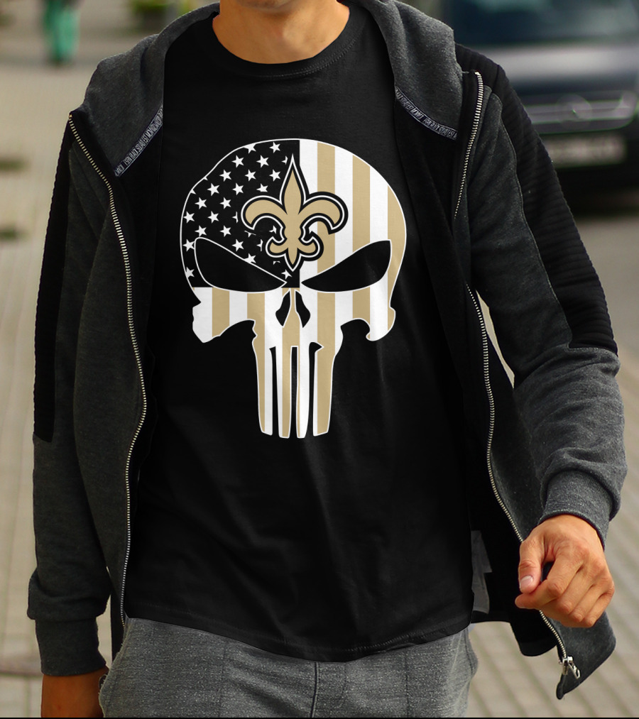 Saints Punisher Skull American Flag Fleur-De-Lis T-Shirt