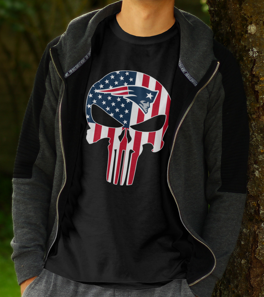 Patriots Skull American Flag Punisher Style T-Shirt