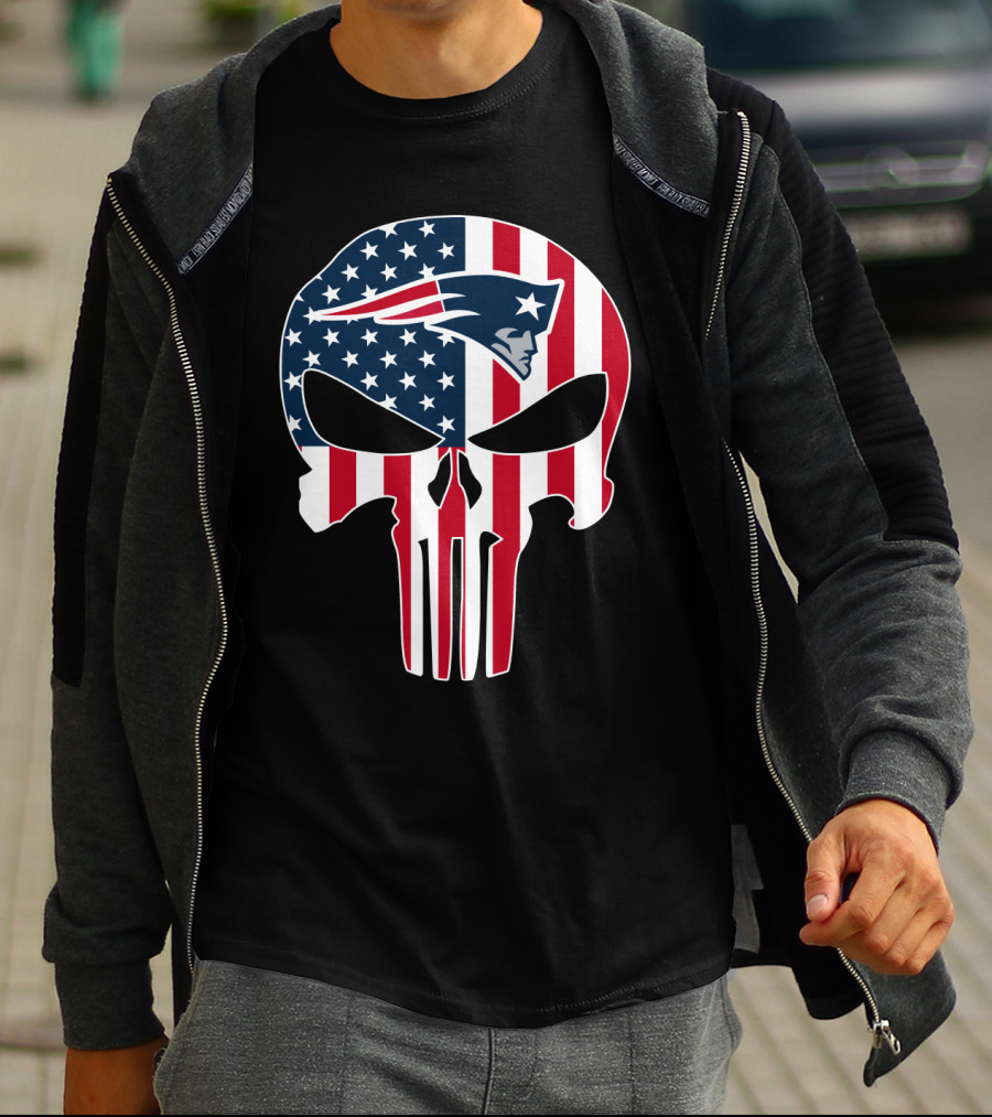 Patriots Skull American Flag Punisher Style T-Shirt
