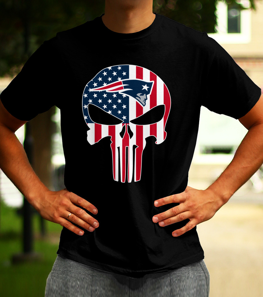 Patriots Skull American Flag Punisher Style T-Shirt