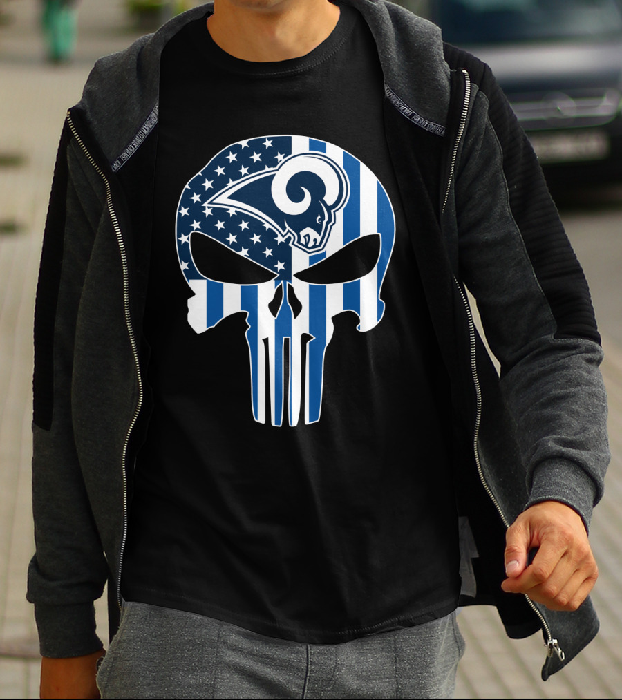Rams Skull American Flag Punisher T-Shirt