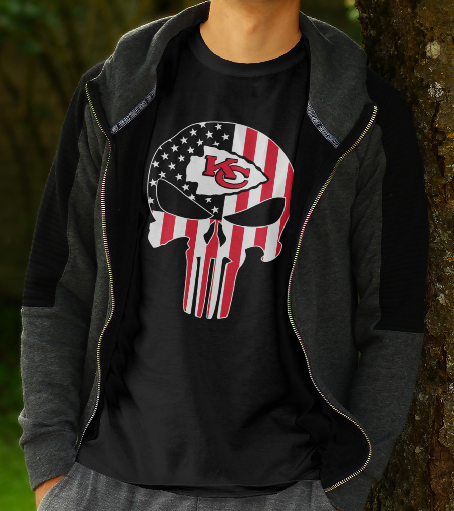 Kc Chiefs American Flag Skull T-Shirt