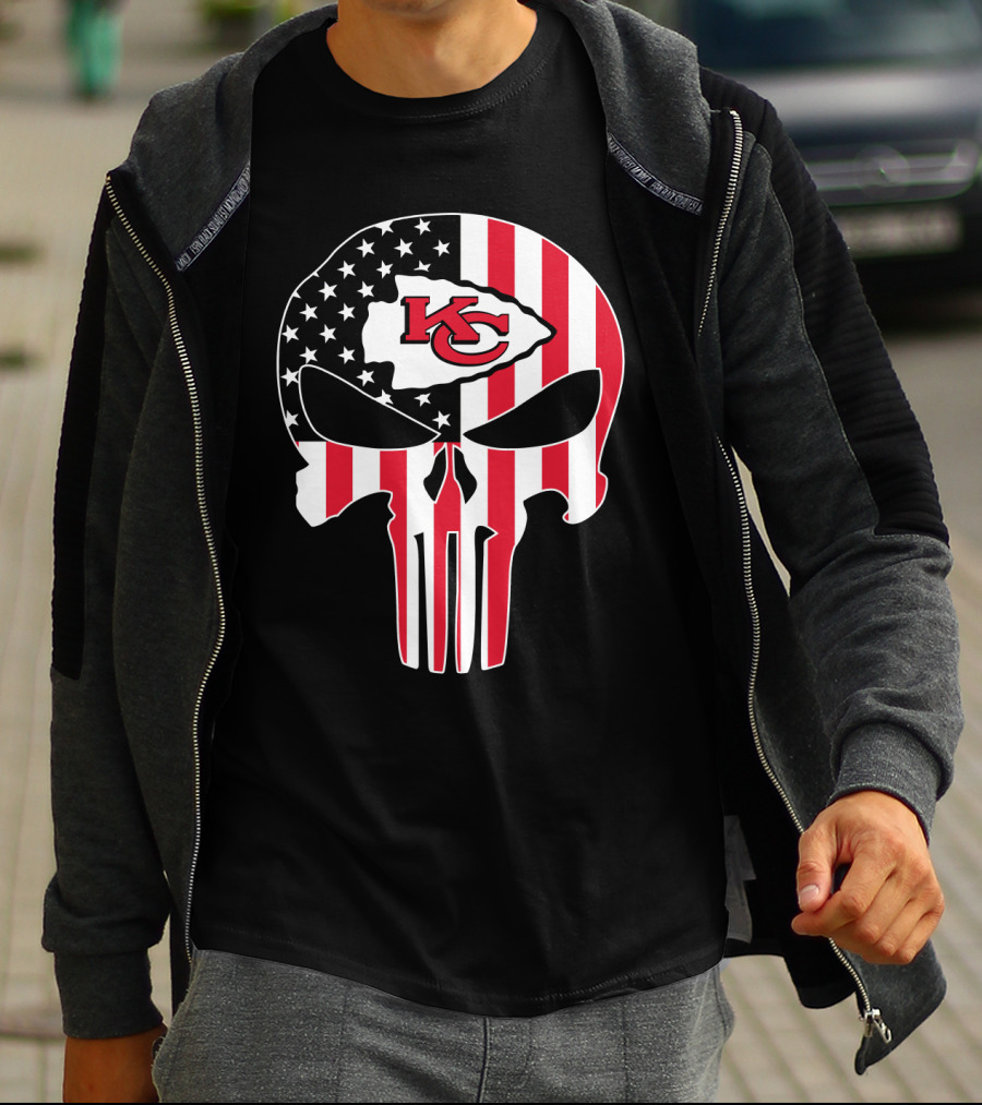 Kc Chiefs American Flag Skull T-Shirt
