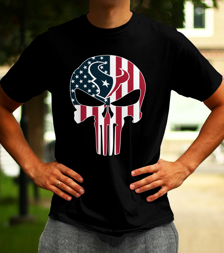 Houston Texans American Flag Skull T-Shirt