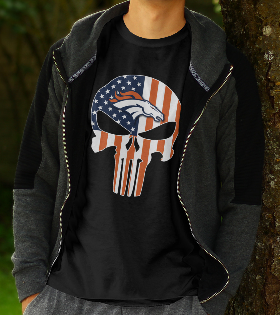 Broncos Punisher American Flag Skull T-Shirt