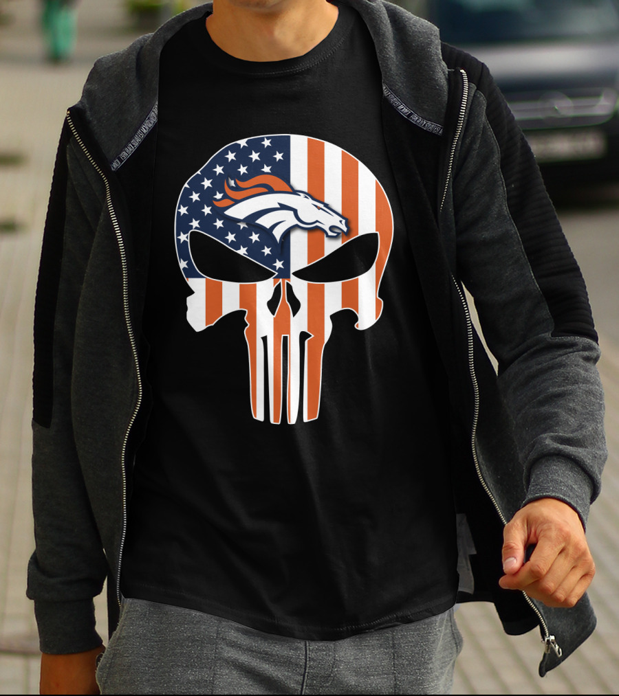 Broncos Punisher American Flag Skull T-Shirt