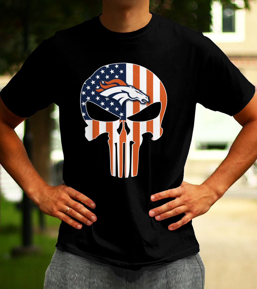 Broncos Punisher American Flag Skull T-Shirt