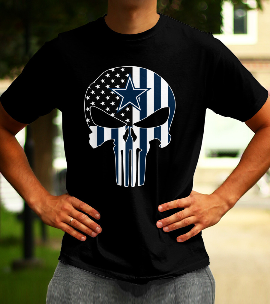 Dallas Cowboys Punisher Skull American Flag T-Shirt