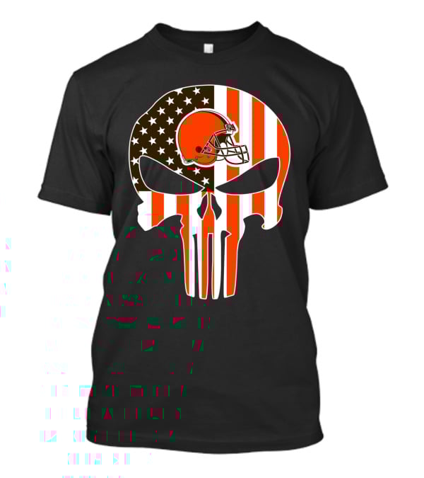 Cleveland Browns Skull American Flag Helmet T-Shirt