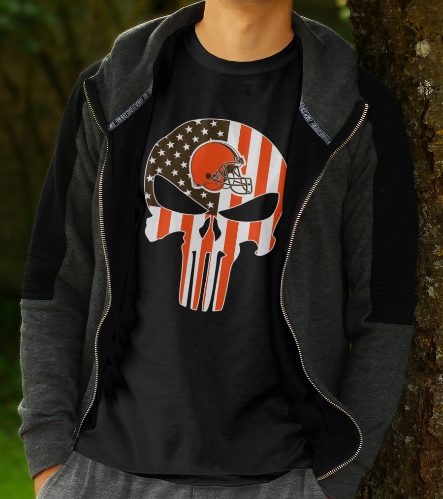 Cleveland Browns Skull American Flag Helmet T-Shirt