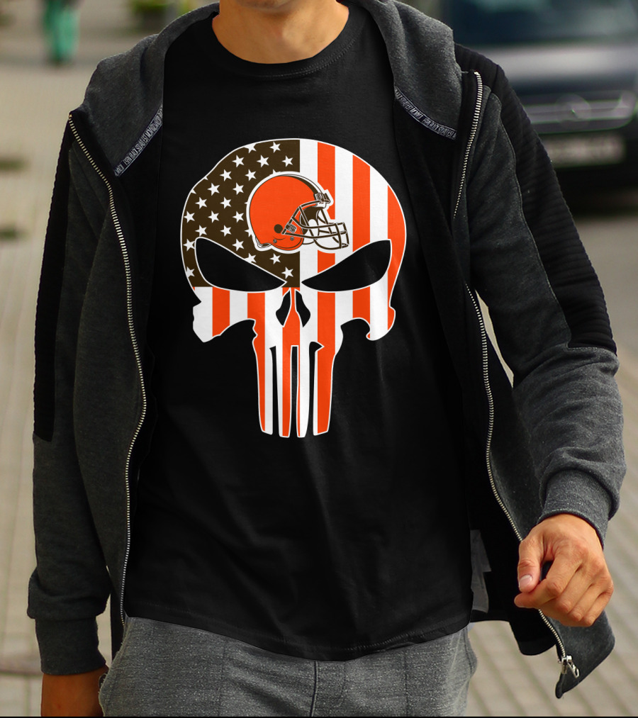 Cleveland Browns Skull American Flag Helmet T-Shirt