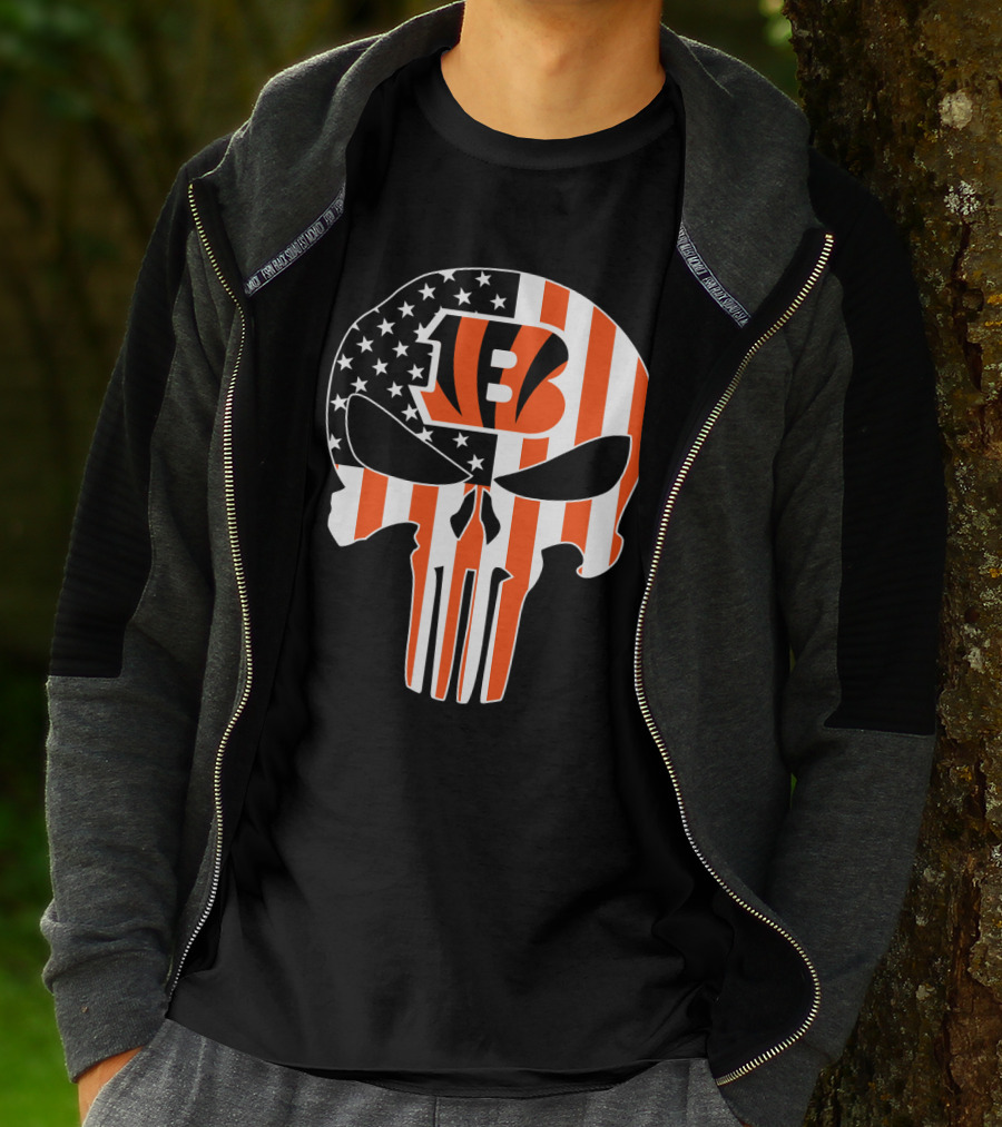 Bengals Skull American Flag Stripes T-Shirt