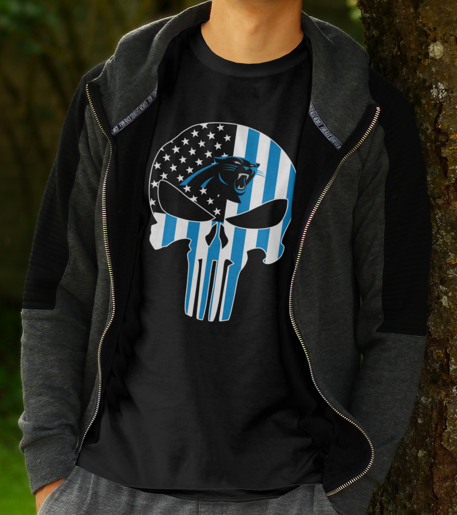 Carolina Panthers Punisher Skull American Flag T-Shirt
