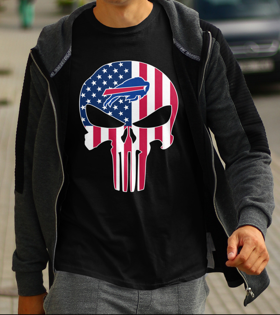 Buffalo Bills Punisher Skull American Flag T-Shirt