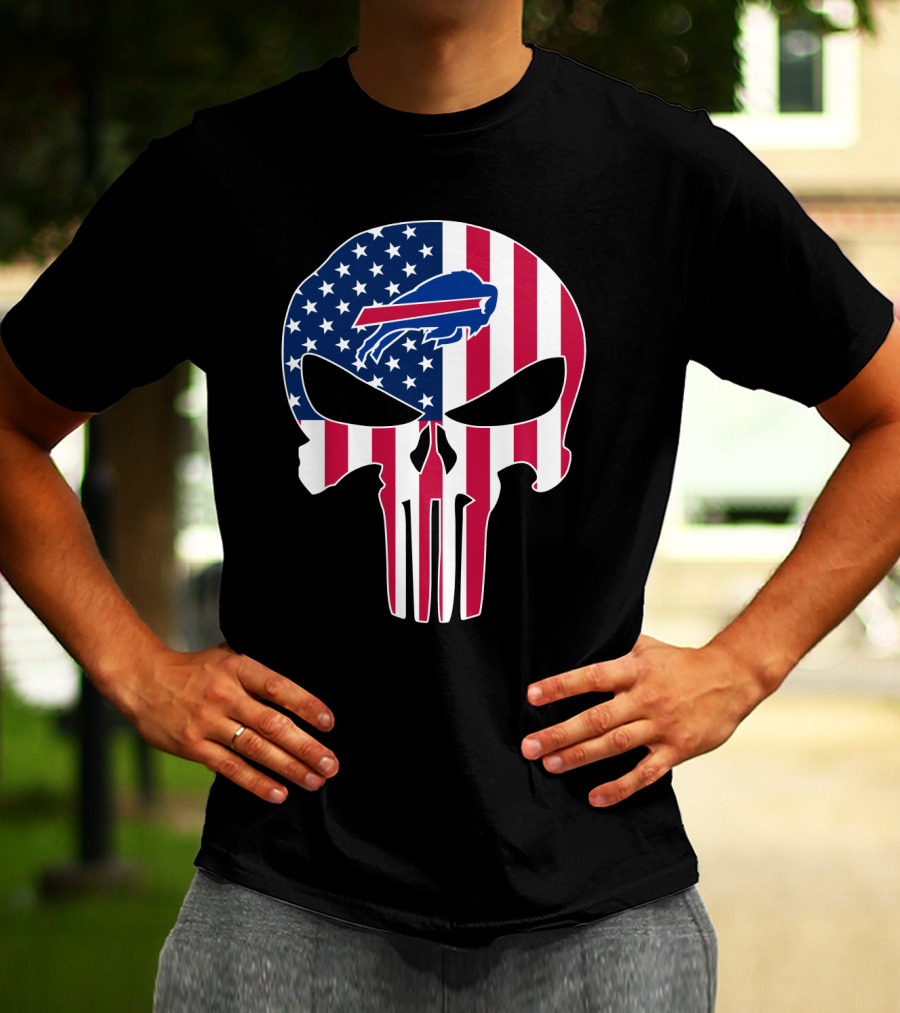 Buffalo Bills Punisher Skull American Flag T-Shirt