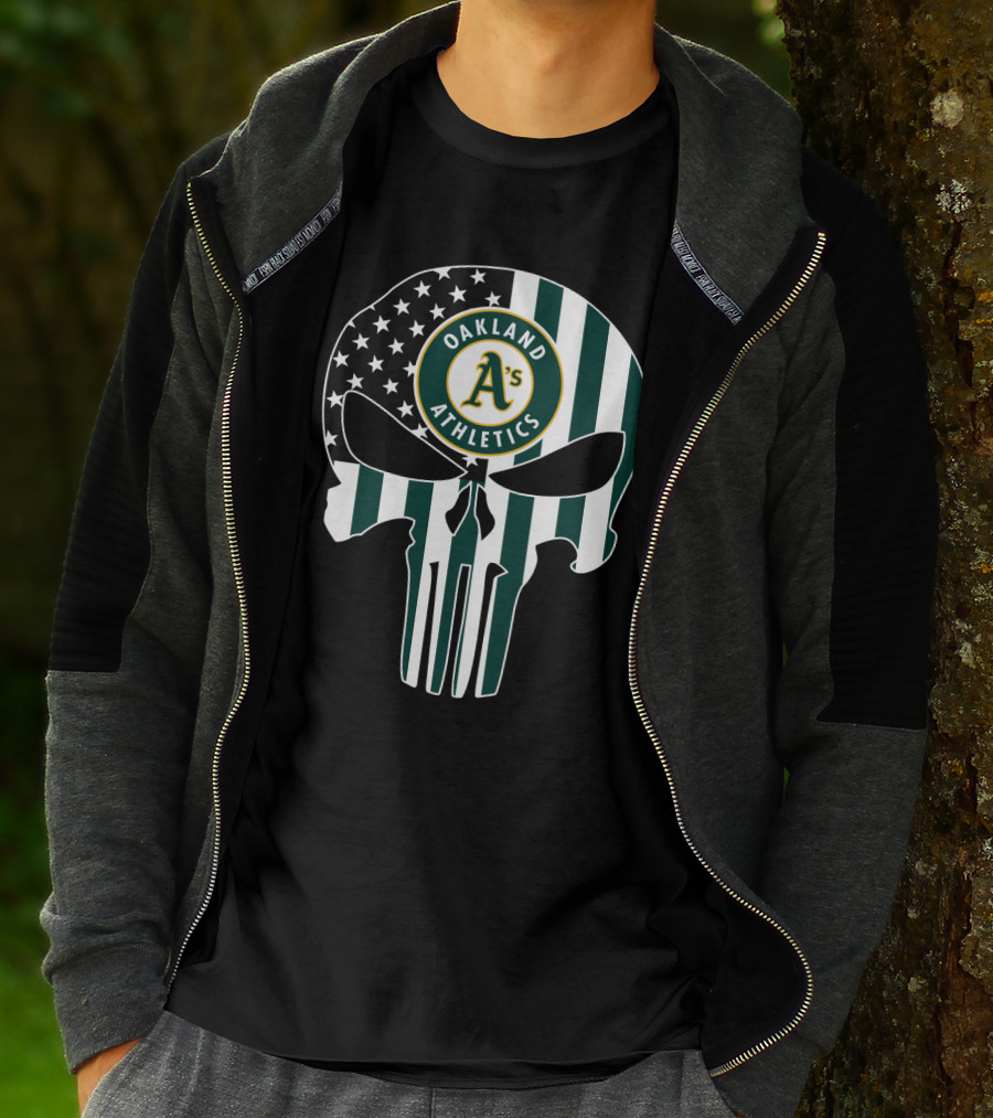 Oakland Athletics A's Skull American Flag T-Shirt