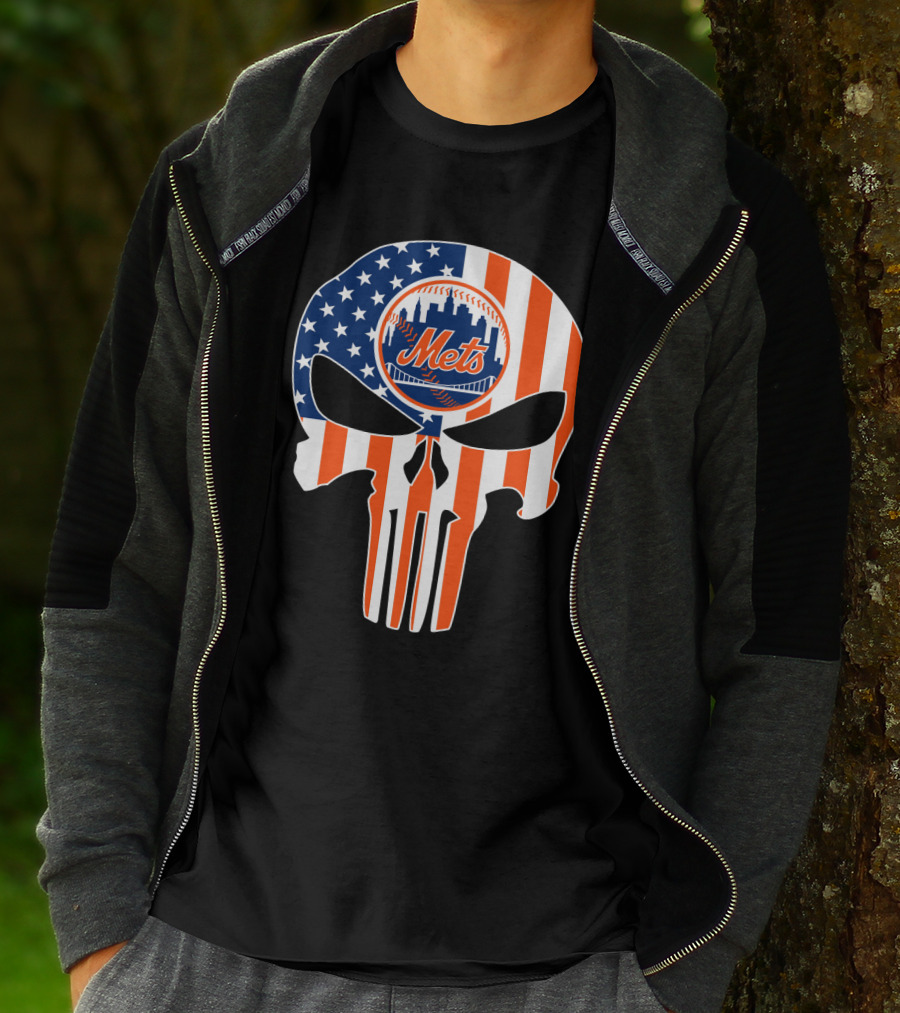 New York Mets American Flag Skull T-Shirt