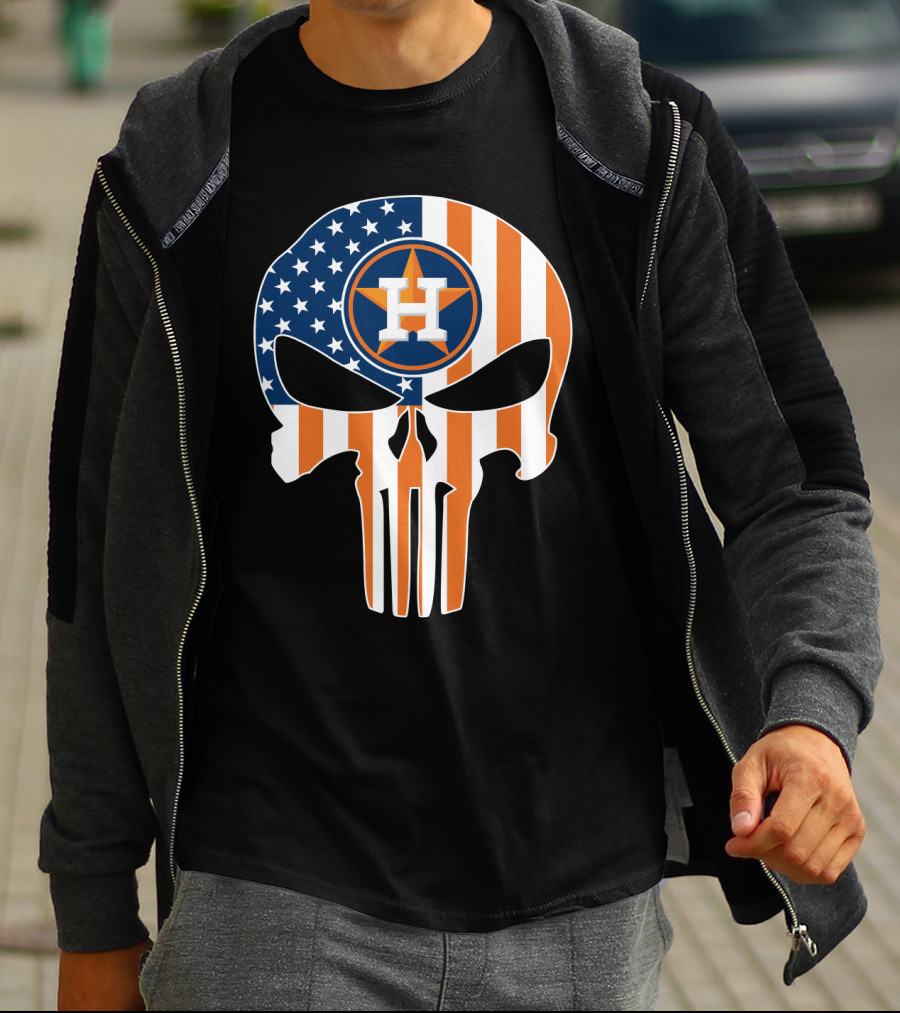 Houston Astros American Flag Skull Punisher Style T-Shirt