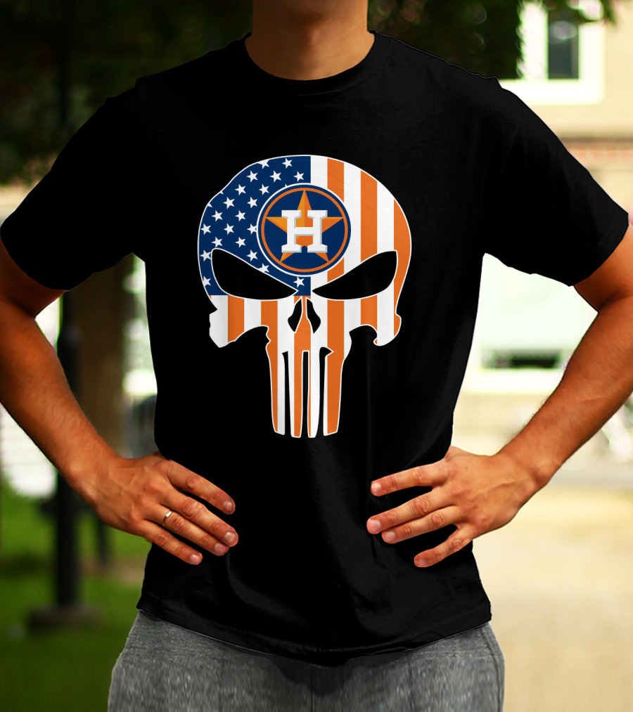 Houston Astros American Flag Skull Punisher Style T-Shirt