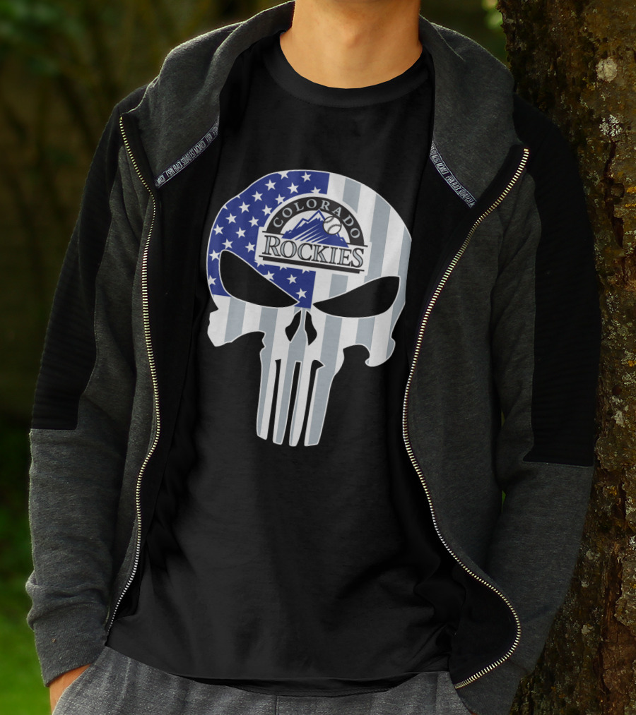 Colorado Rockies American Flag Skull T-Shirt