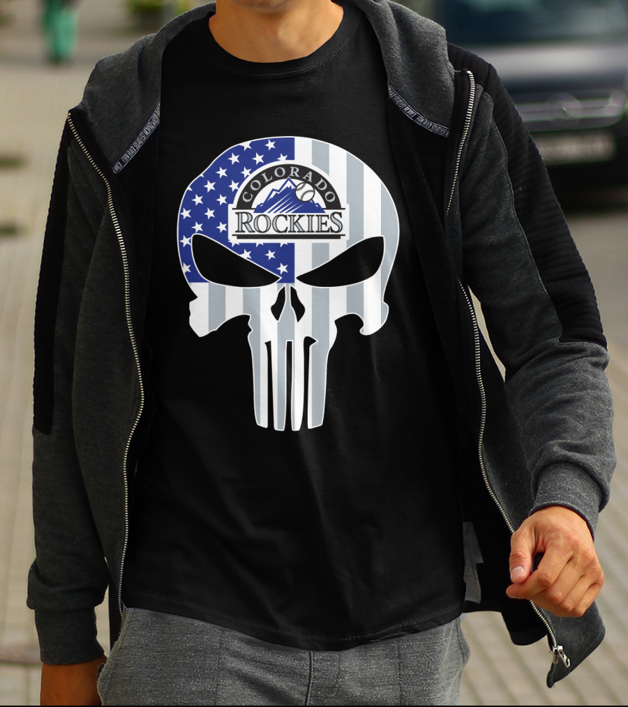 Colorado Rockies American Flag Skull T-Shirt