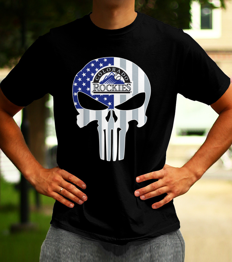 Colorado Rockies American Flag Skull T-Shirt