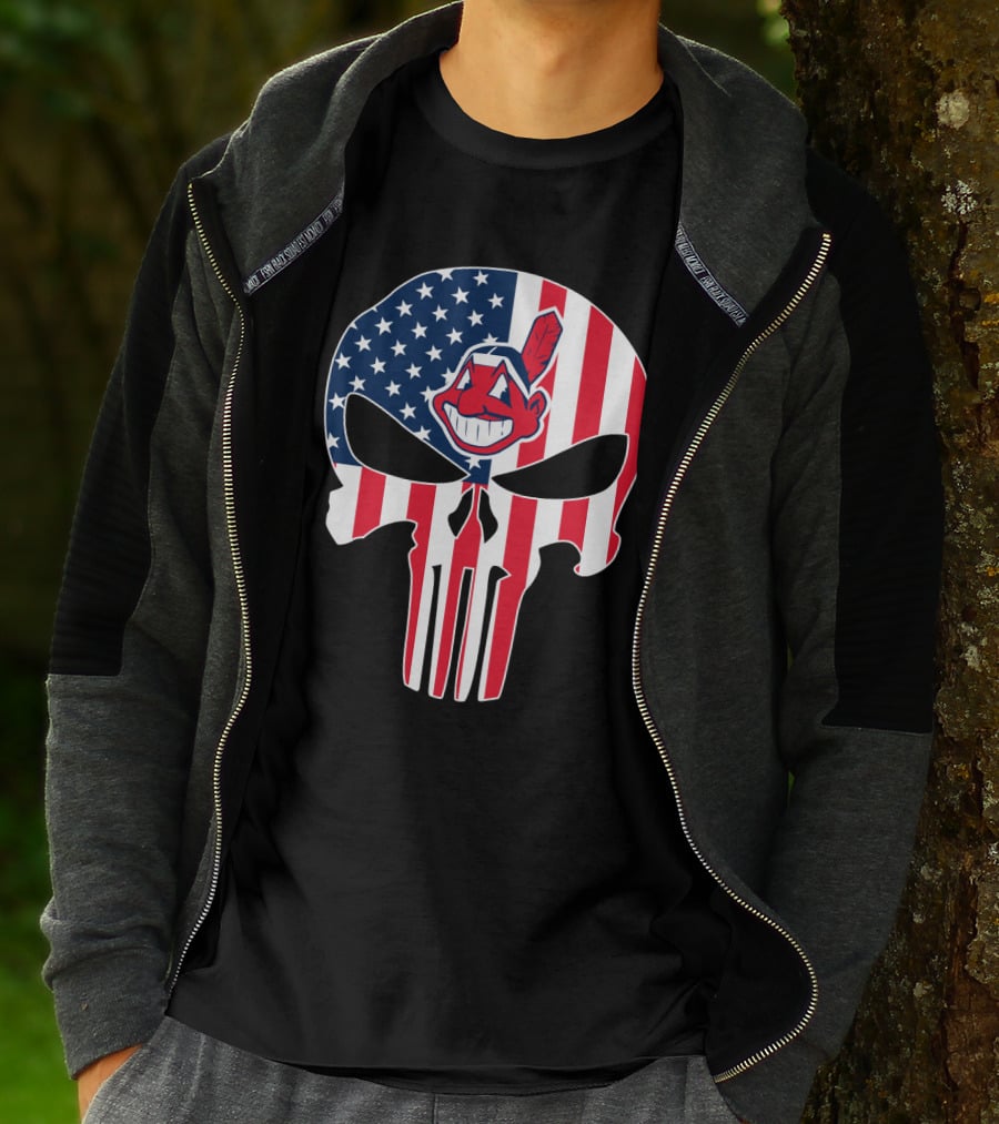 Cleveland Indians Punisher Skull American Flag T-Shirt