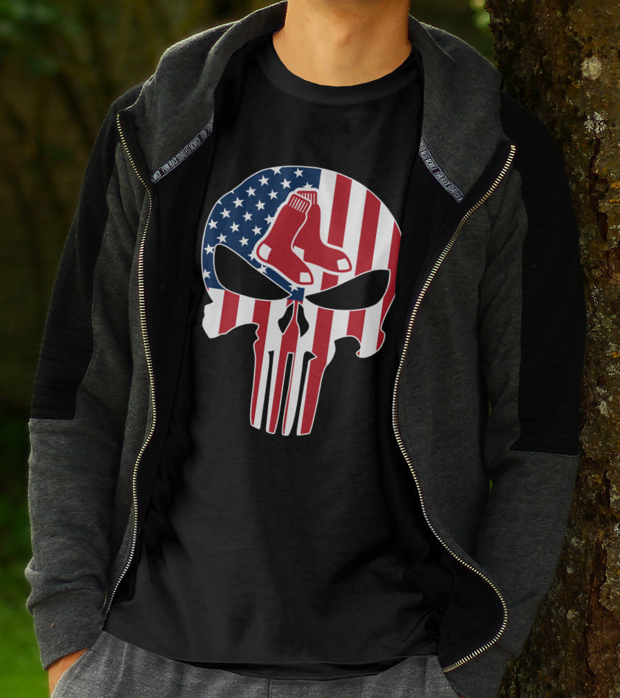 Boston Red Sox American Flag Punisher Skull T-Shirt