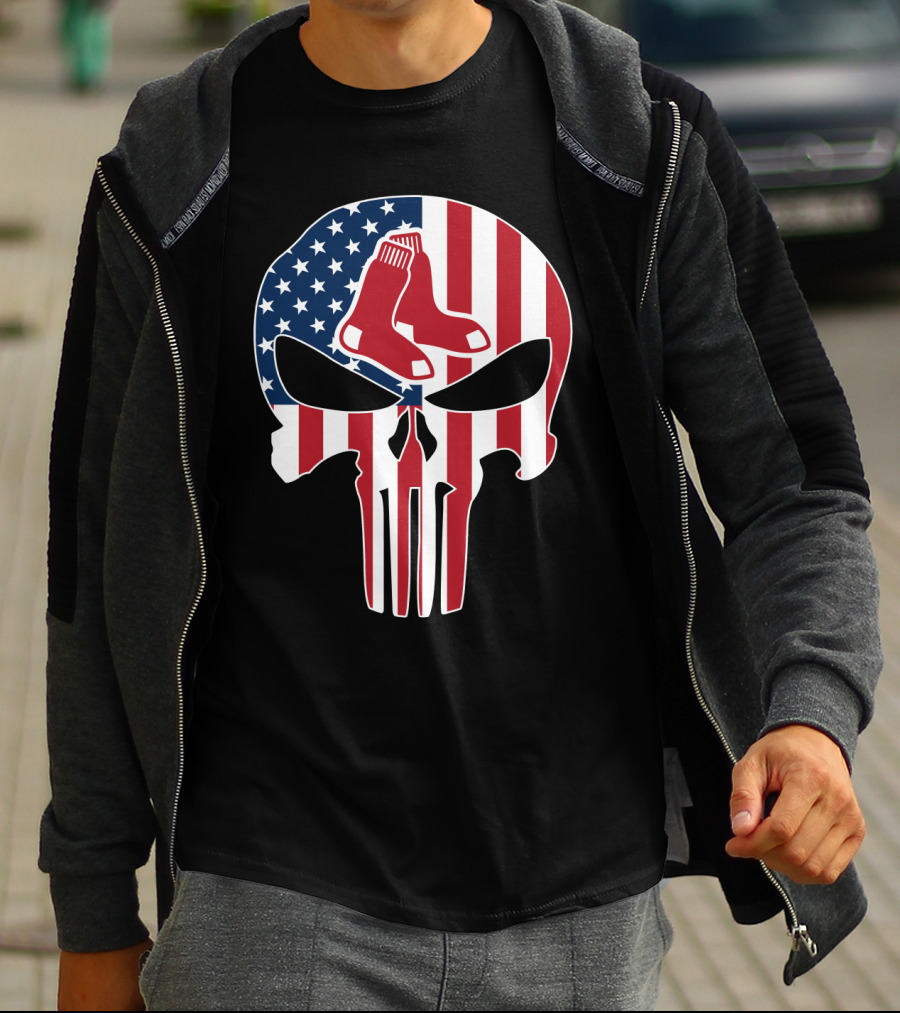 Boston Red Sox American Flag Punisher Skull T-Shirt