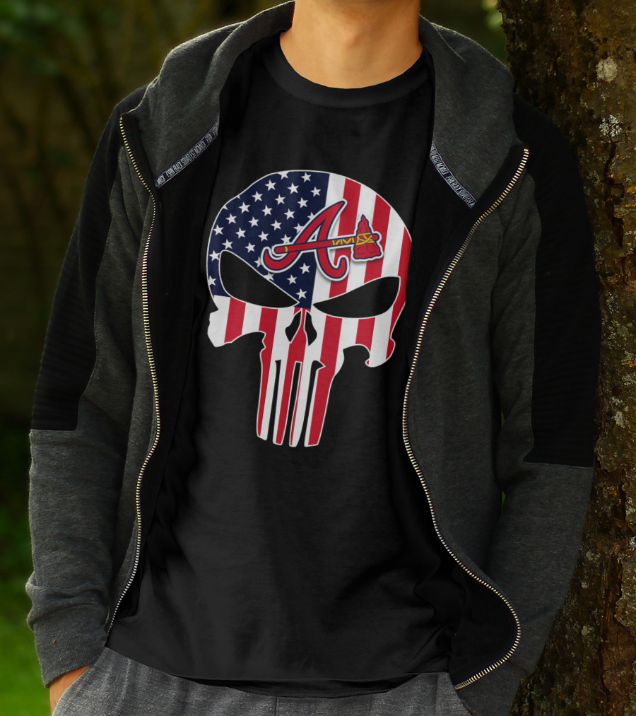 Atlanta Braves American Flag Skull Punisher T-Shirt