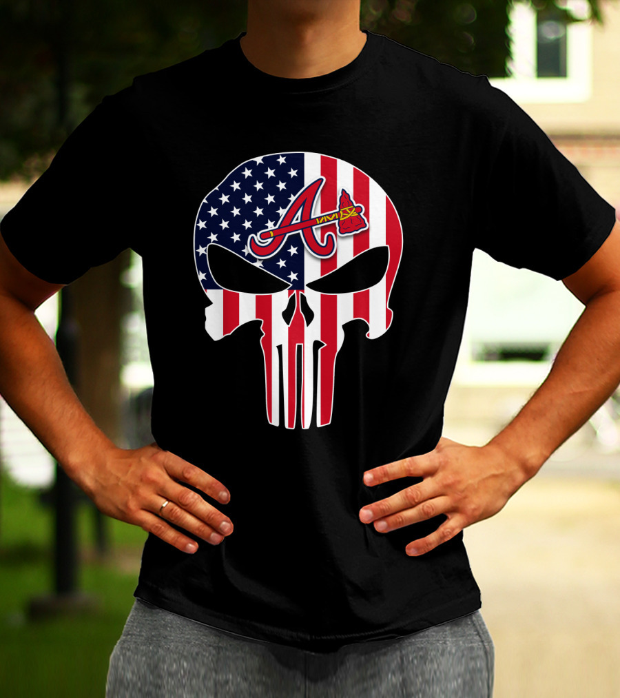 Atlanta Braves American Flag Skull Punisher T-Shirt
