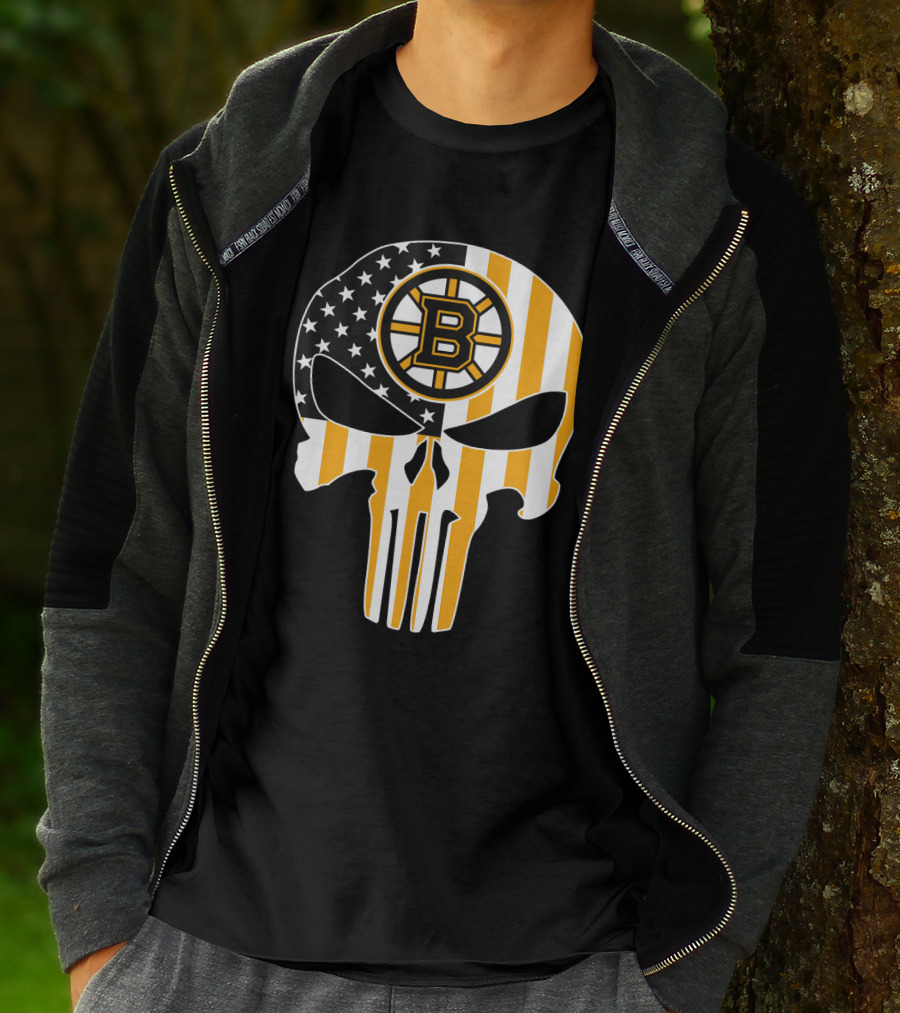 Boston Bruins Punisher Skull American Flag T-Shirt