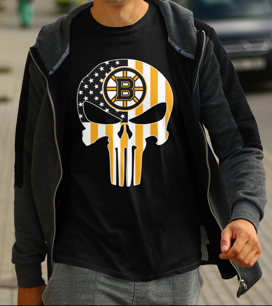 Boston Bruins Punisher Skull American Flag T-Shirt