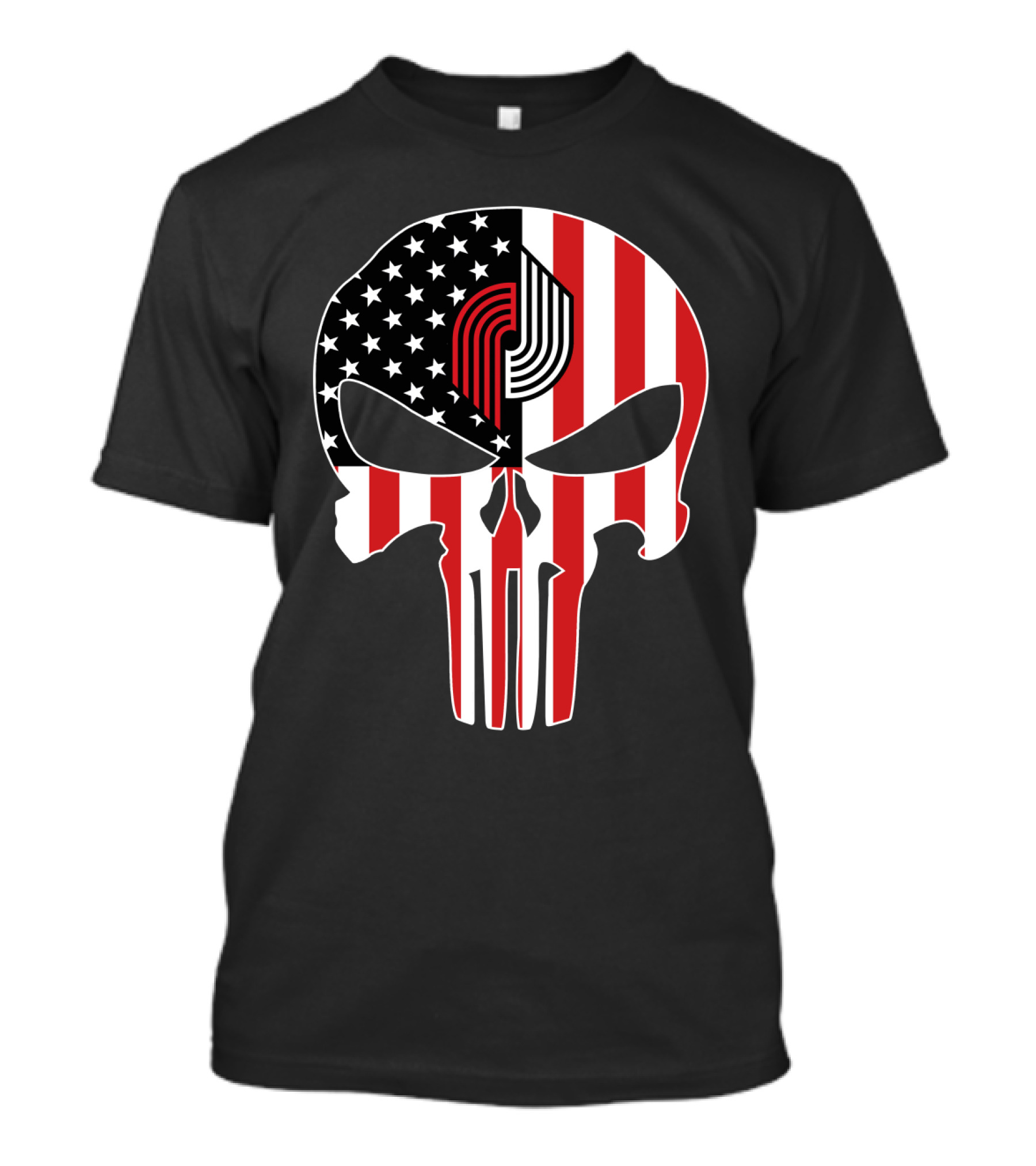 Portland Trail Blazers Punisher American Flag Skull T-Shirt