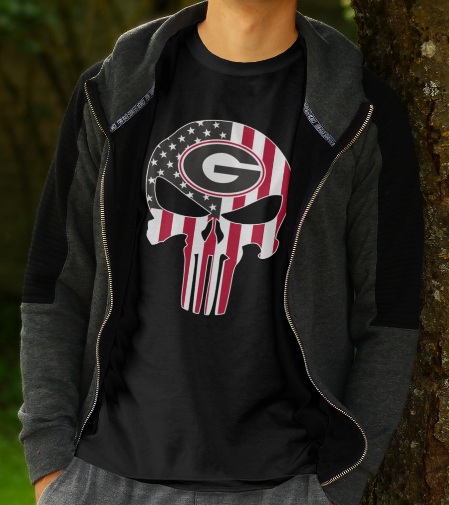 Georgia Bulldogs American Flag Skull T-Shirt