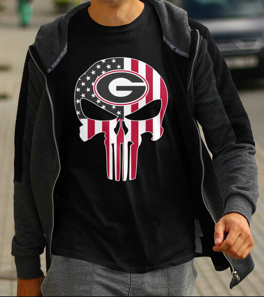 Georgia Bulldogs American Flag Skull T-Shirt