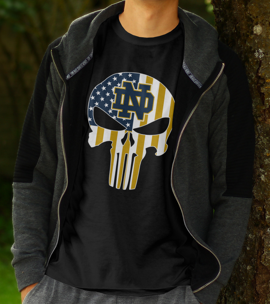 Notre Dame Fighting Irish Nd Skull American Flag T-Shirt