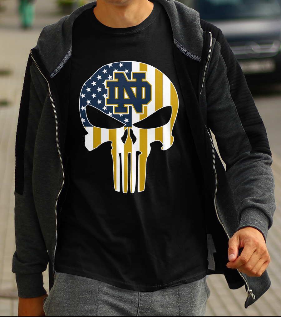 Notre Dame Fighting Irish Nd Skull American Flag T-Shirt