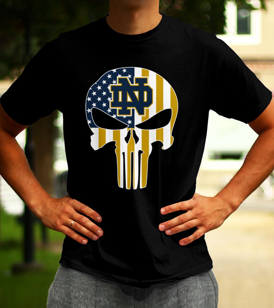 Notre Dame Fighting Irish Nd Skull American Flag T-Shirt