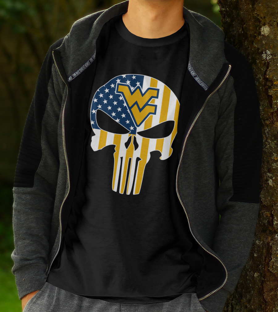 Wv American Flag Punisher Style West Virginia Mountaineers T-Shirt